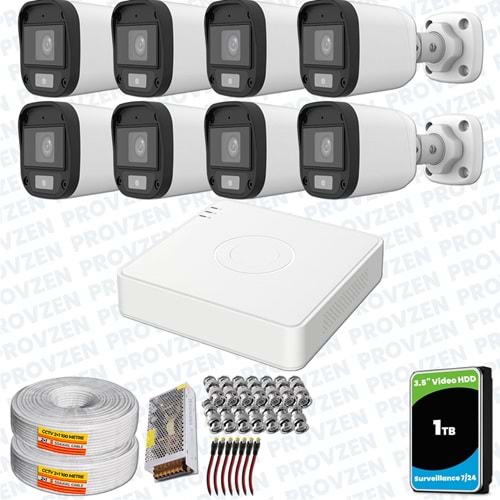 Provzen UNV Full HD 8 Kamera Renkli Gece Görüş Mikrofonlu Olay Anında bildirim