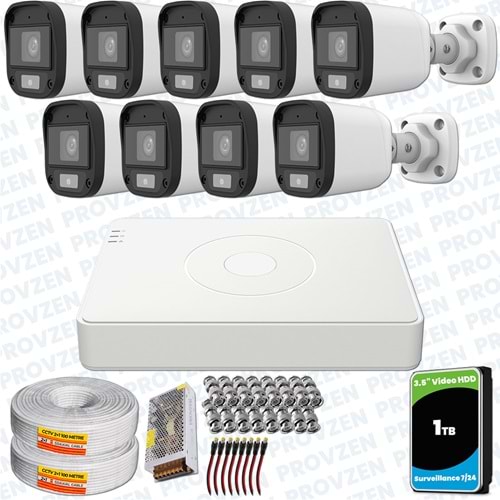 Provzen UNV Full HD 9 Kamera Renkli Gece Görüş Mikrofonlu Olay Anında bildirim