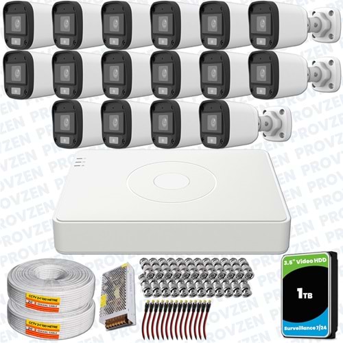 Provzen UNV Full HD 16 Kamera Renkli Gece Görüş Mikrofonlu Olay Anında bildirim