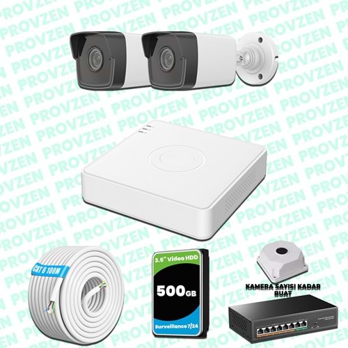 Provzen Hikvision 2 Kameralı IP 1080P Mikrofonlu Güvenlik Kamerası Olay Anında bildirim