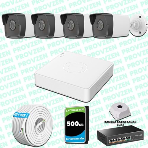 Provzen Hikvision 4 Kameralı IP 1080P Mikrofonlu Güvenlik Kamerası Olay Anında bildirim