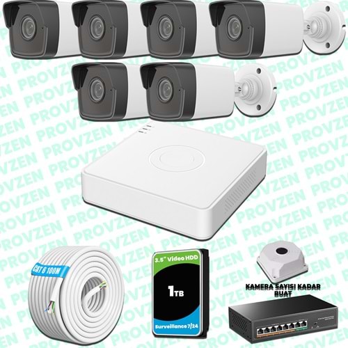 Provzen Hikvision 6 Kameralı IP 1080P Mikrofonlu Güvenlik Kamerası Olay Anında bildirim