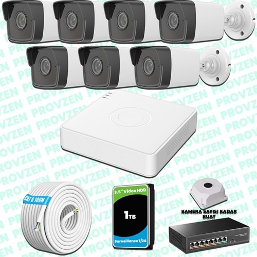 Provzen Hikvision 7 Kameralı IP 1080P Mikrofonlu Güvenlik Kamerası Olay Anında bildirim