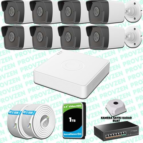 Provzen Hikvision 8 Kameralı IP 1080P Mikrofonlu Güvenlik Kamerası Olay Anında bildirim