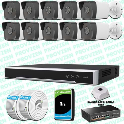 Provzen Hikvision 10 Kameralı IP 1080P Mikrofonlu Güvenlik Kamerası Olay Anında bildirim