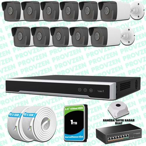 Provzen Hikvision 11 Kameralı IP 1080P Mikrofonlu Güvenlik Kamerası Olay Anında bildirim