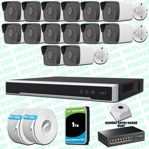 Provzen Hikvision 14 Kameralı IP 1080P Mikrofonlu Güvenlik Kamerası Olay Anında bildirim