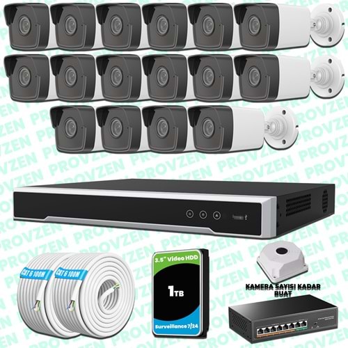 Provzen Hikvision 16 Kameralı IP 1080P Mikrofonlu Güvenlik Kamerası Olay Anında bildirim