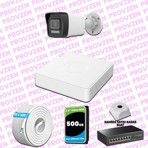 Provzen Hikvision 1 Kameralı IP 1080P ColorVu Güvenlik Kamerası Mikrofonlu Olay Anında bildirim