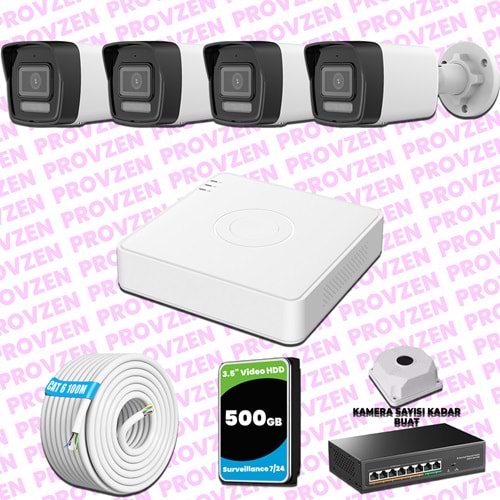 Provzen Hikvision 4 Kameralı IP 1080P ColorVu Güvenlik Kamerası Mikrofonlu Olay Anında bildirim