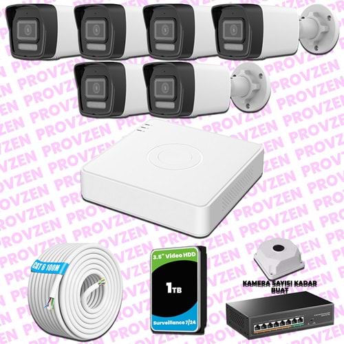 Provzen Hikvision 6 Kameralı IP 1080P ColorVu Güvenlik Kamerası Mikrofonlu Olay Anında bildirim