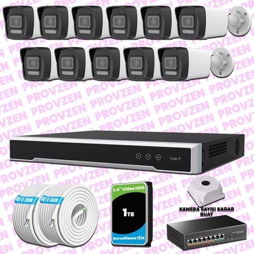 Provzen Hikvision 11 Kameralı IP 1080P ColorVu Güvenlik Kamerası Mikrofonlu Olay Anında bildirim
