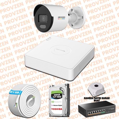 Provzen Hikvision 1 IP Kamera 7/24 Renkli Mikrofonlu Güvenlik Kamerası Olay Anında bildirim