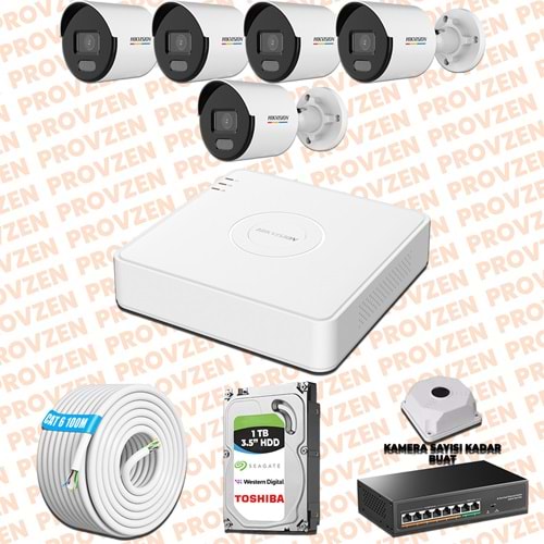 Provzen Hikvision 5 IP Kamera 7/24 Renkli Mikrofonlu Güvenlik Kamerası Olay Anında bildirim