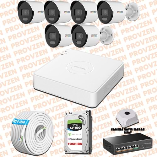 Provzen Hikvision 6 IP Kamera 7/24 Renkli Mikrofonlu Güvenlik Kamerası Olay Anında bildirim