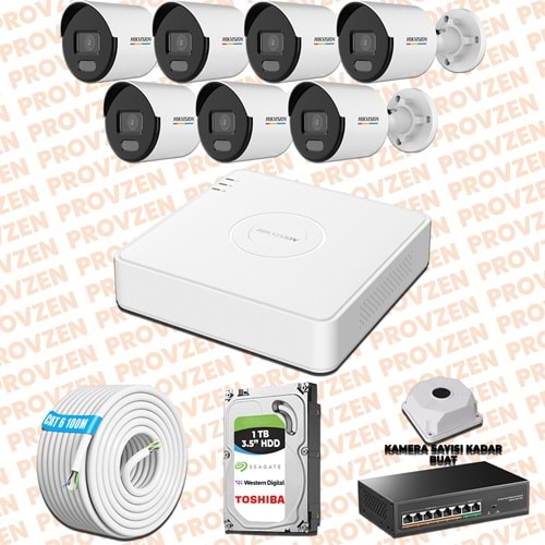Provzen Hikvision 7 IP Kamera 7/24 Renkli Mikrofonlu Güvenlik Kamerası Olay Anında bildirim