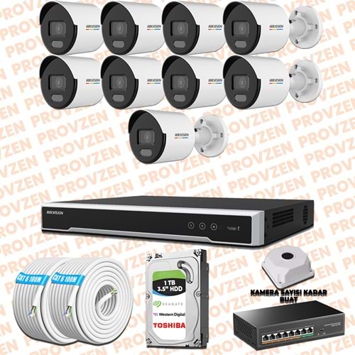 Provzen Hikvision 9 IP Kamera 7/24 Renkli Mikrofonlu Güvenlik Kamerası Olay Anında bildirim