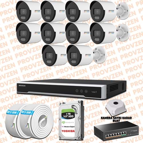 Provzen Hikvision 10 IP Kamera 7/24 Renkli Mikrofonlu Güvenlik Kamerası Olay Anında bildirim