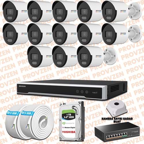 Provzen Hikvision 13 IP Kamera 7/24 Renkli Mikrofonlu Güvenlik Kamerası Olay Anında bildirim