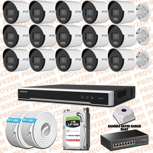 Provzen Hikvision 15 IP Kamera 7/24 Renkli Mikrofonlu Güvenlik Kamerası Olay Anında bildirim