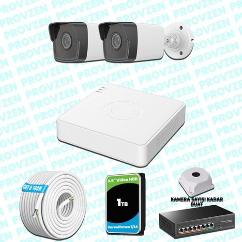 Provzen Hikvision 2 IP Kameralı 4MP 1440P Mikrofonlu Güvenlik Kamerası