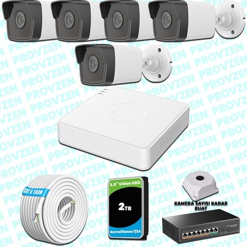 Provzen Hikvision 5 IP Kameralı 4MP 1440P Mikrofonlu Güvenlik Kamerası