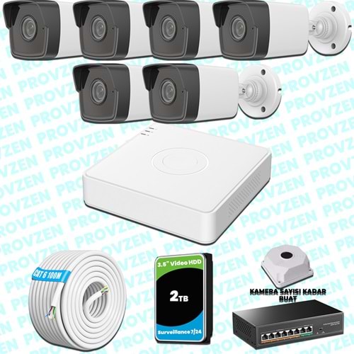 Provzen Hikvision 6 IP Kameralı 4MP 1440P Mikrofonlu Güvenlik Kamerası