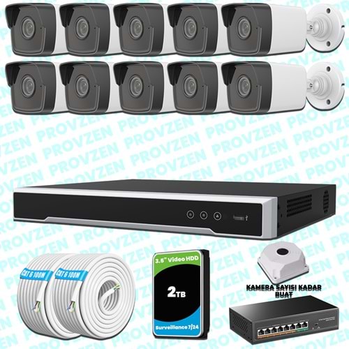 Provzen Hikvision 10 IP Kameralı 4MP 1440P Mikrofonlu Güvenlik Kamerası