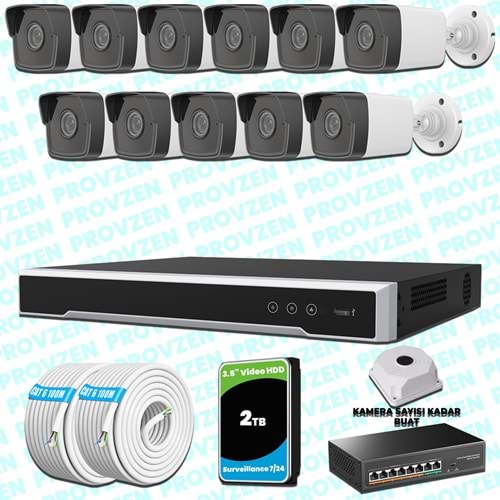 Provzen Hikvision 11 IP Kameralı 4MP 1440P Mikrofonlu Güvenlik Kamerası