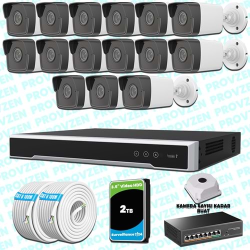 Provzen Hikvision 15 IP Kameralı 4MP 1440P Mikrofonlu Güvenlik Kamerası