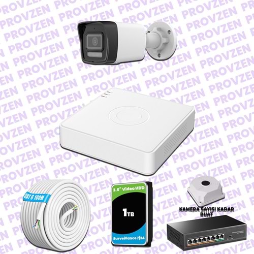 Provzen Hikvision 1 IP 4MP Hibrit ColorVu Güvenlik Kamerası Seti Olay Anında bildirim