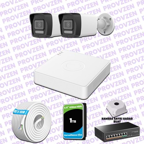 Provzen Hikvision 2 IP 4MP Hibrit ColorVu Güvenlik Kamerası Seti Olay Anında bildirim