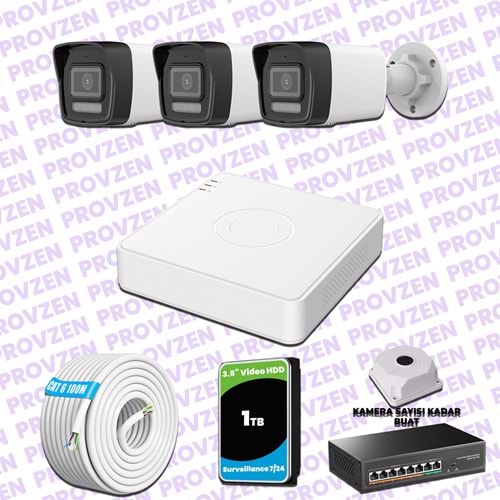 Provzen Hikvision 3 IP 4MP Hibrit ColorVu Güvenlik Kamerası Seti Olay Anında bildirim