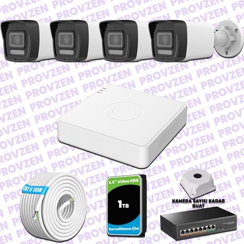 Provzen Hikvision 4 IP 4MP Hibrit ColorVu Güvenlik Kamerası Seti Olay Anında bildirim