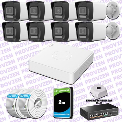 Provzen Hikvision 8 IP 4MP Hibrit ColorVu Güvenlik Kamerası Seti Olay Anında bildirim