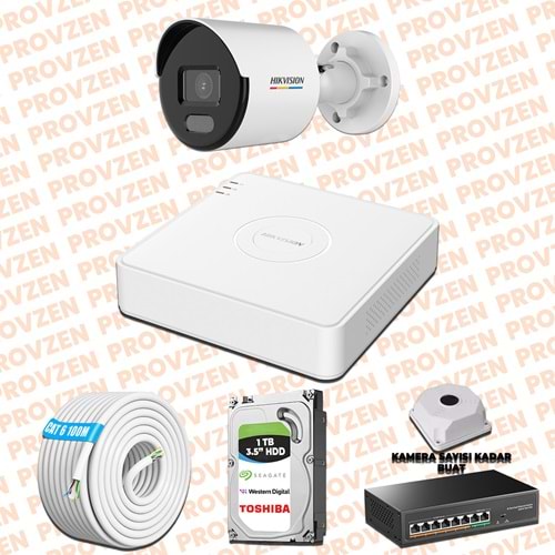 Provzen Hikvision 1 IP 4MP ColorVu Mikrofonlu Güvenlik Kamerası Olay Anında bildirim