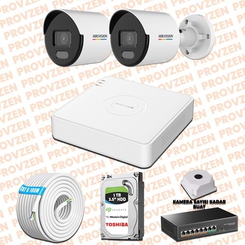 Provzen Hikvision 2 IP 4MP ColorVu Mikrofonlu Güvenlik Kamerası Olay Anında bildirim