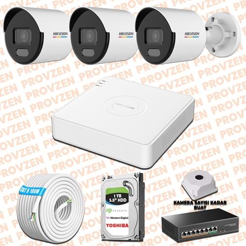 Provzen Hikvision 3 IP 4MP ColorVu Mikrofonlu Güvenlik Kamerası Olay Anında bildirim