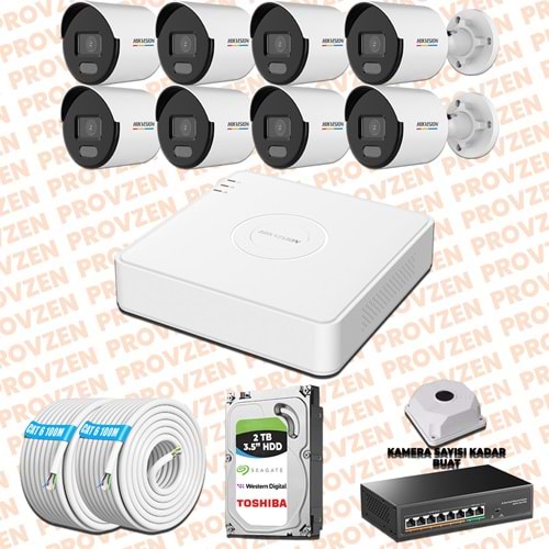 Provzen Hikvision 8 IP 4MP ColorVu Mikrofonlu Güvenlik Kamerası Olay Anında bildirim
