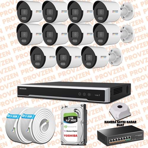 Provzen Hikvision 11 IP 4MP ColorVu Mikrofonlu Güvenlik Kamerası Olay Anında bildirim