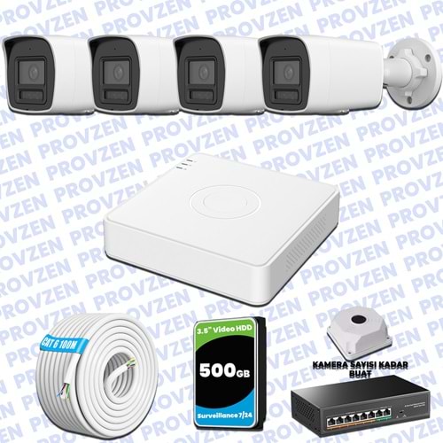 Provzen Hikvision Hibrit IP ColorVu 4 Kameralı Güvenlik Kamerası Mikrofonlu Olay Anında bildirim
