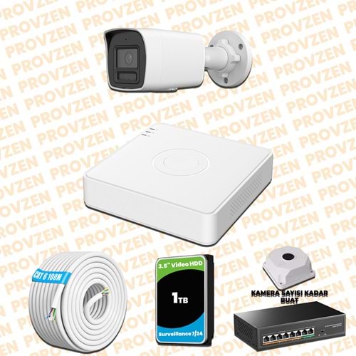 Provzen Hikvision 1 Kameralı 4MP IP Hibrit ColorVu Güvenlik Kamerası Mikrofonlu Olay Anında bildirim