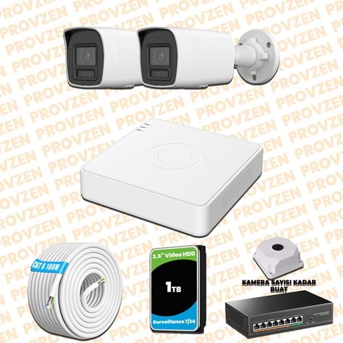 Provzen Hikvision 2 Kameralı 4MP IP Hibrit ColorVu Güvenlik Kamerası Mikrofonlu Olay Anında bildirim