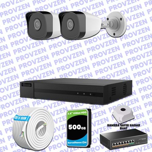 Provzen HiLook 2 IP Kameralı Full HD 1080p Güvenlik Kamerası Seti