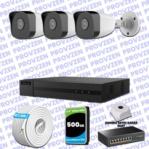 Provzen HiLook 3 IP Kameralı Full HD 1080p Güvenlik Kamerası Seti