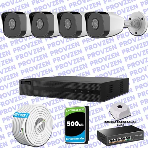 Provzen HiLook 4 IP Kameralı Full HD 1080p Güvenlik Kamerası Seti