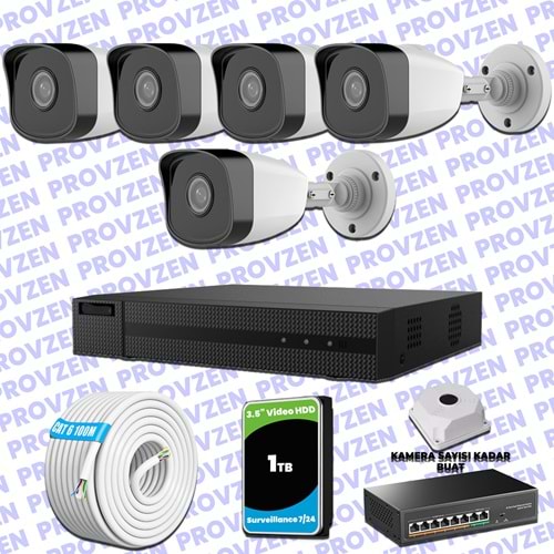 Provzen HiLook 5 IP Kameralı Full HD 1080p Güvenlik Kamerası Seti