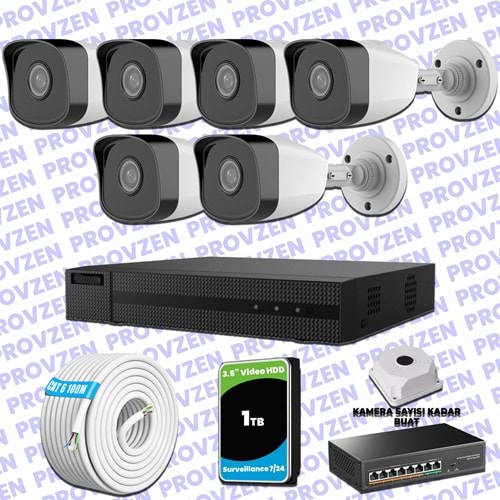 Provzen HiLook 6 IP Kameralı Full HD 1080p Güvenlik Kamerası Seti