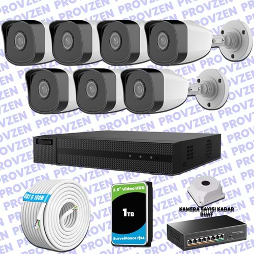 Provzen HiLook 7 IP Kameralı Full HD 1080p Güvenlik Kamerası Seti