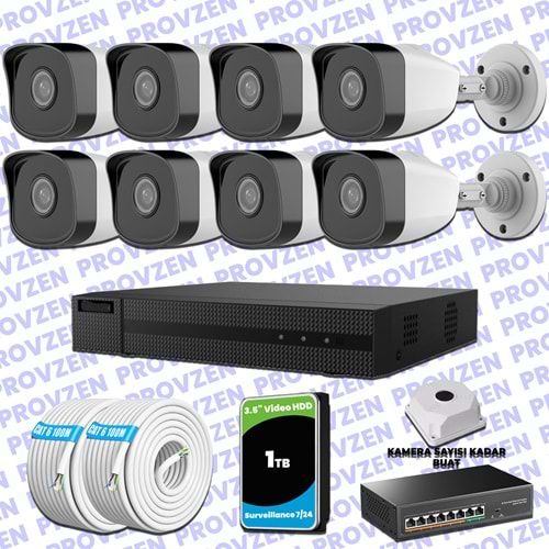 Provzen HiLook 8 IP Kameralı Full HD 1080p Güvenlik Kamerası Seti
